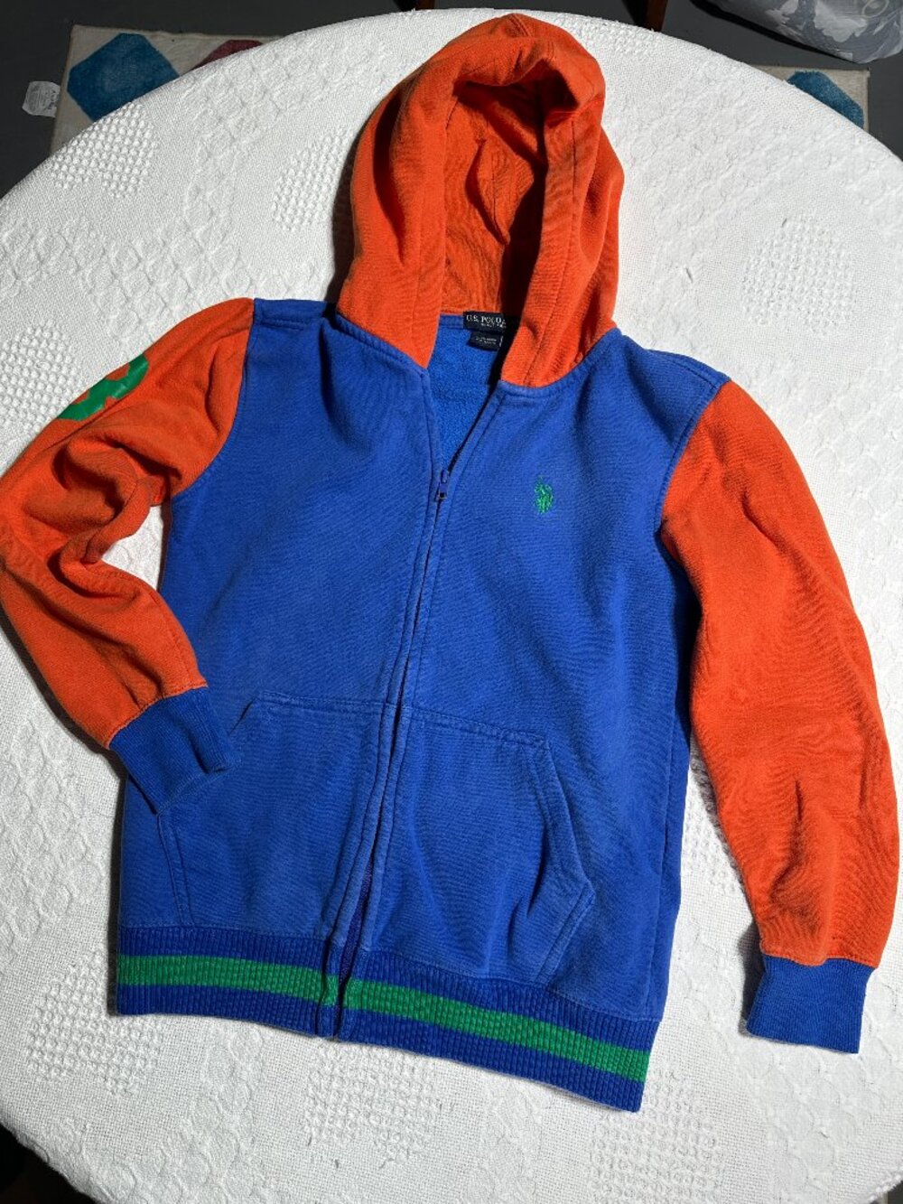 U.S. Polo Assn Boys L 10-12 Colorblock Full Zip Hoodie Blue Orange